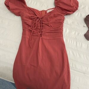 Chic Puff Sleeve Mini Dress in Rust